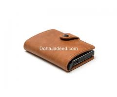 Aluminium & Leather Smart Card, ID Card, Bank Card Holder with PU leather wallet.